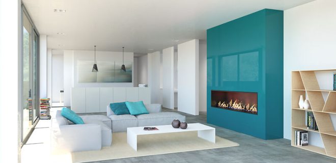 Wandverkleidung aus Glas Lacobel Kamin