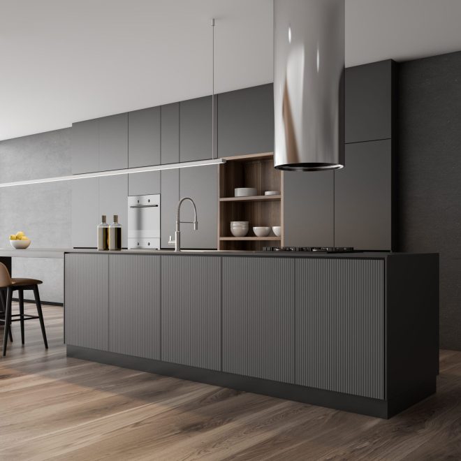 Glasmöbel Küche mit Madrasdekor