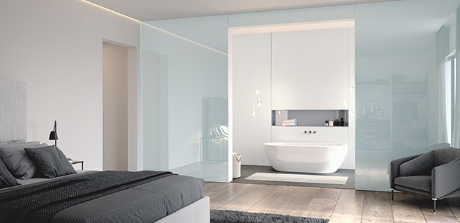 Wandverkleidung aus Glas, Schlafzimmer